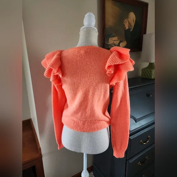 Beautiful Lilly Pulitzer Womens XS Orange Ruffle Knit Marceline Sweater - Picture 3 of 8